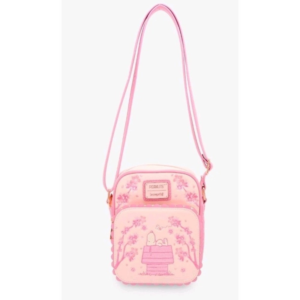 Loungefly Peanuts Cherry Blossom Snoopy Dog House Pink Embroidered Crossbody Bag